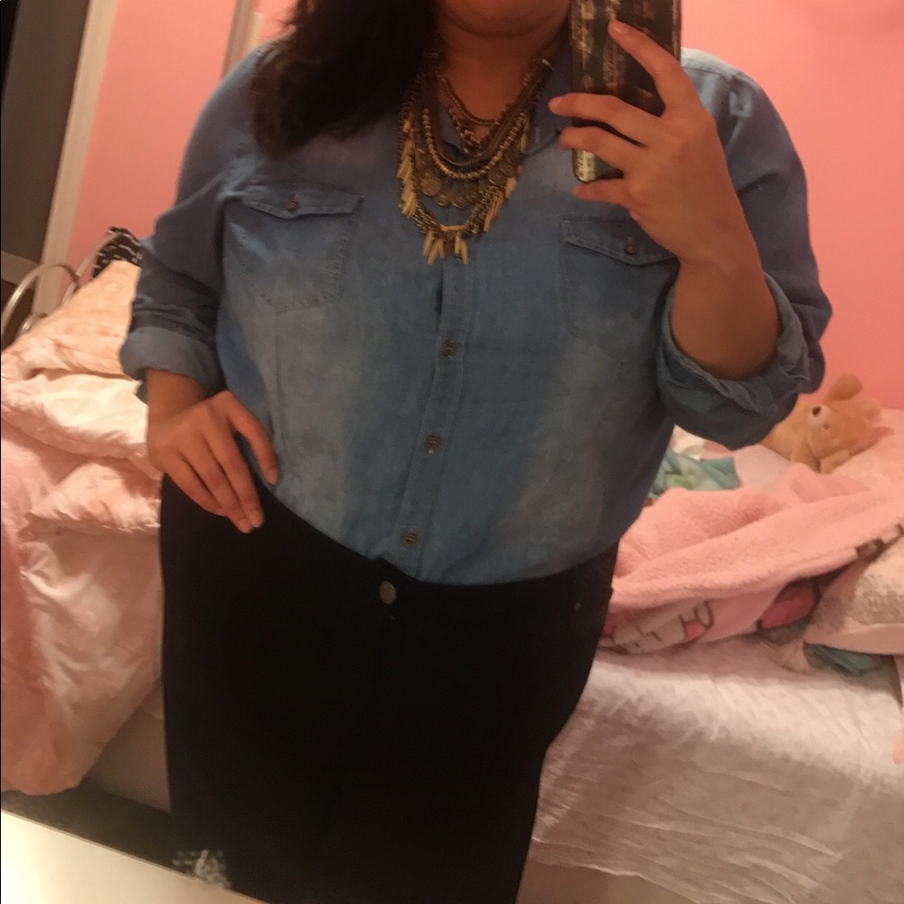 Plus size denim button down